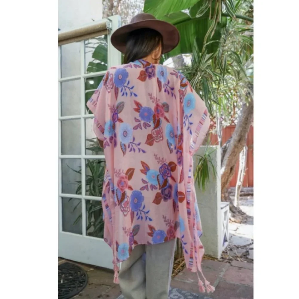 Kimono Robes Cardigan Wallflower Bloom with Tassels color Pink - Picture 2 of 3